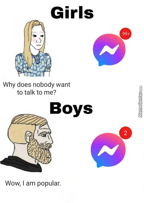 Girls
Why Does Nobody Want
To Talk To Me?
Boys
Wow, I Am Popular.
99+
