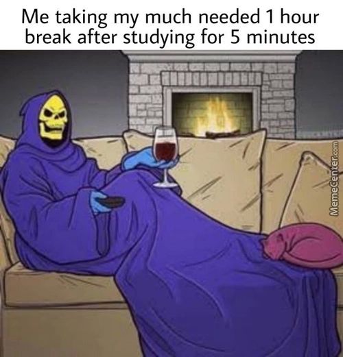 Me Taking My Much Needed 1 Hour
Break After Studying For 5 Minutes
