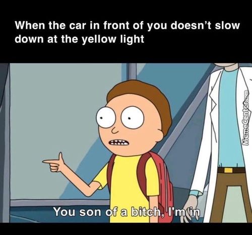 When The Car In Front Of You Doesn't Slow
Down At The Yellow Light
You Son F A Bitc ,
