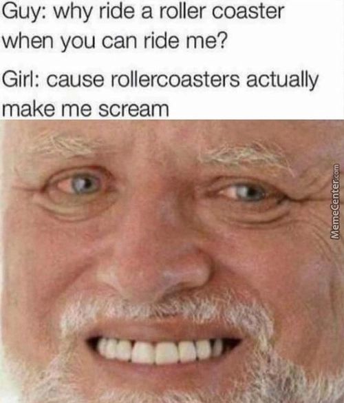 Guy: Why Ride A Roller Coaster
When You Can Ride Me?
Girl: Cause Rollercoasters Actually
Make Me Scream
