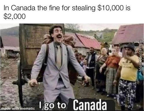 In Canada The Fine For Stealing $10,000 Is
$2,000
L,gp To Canada
