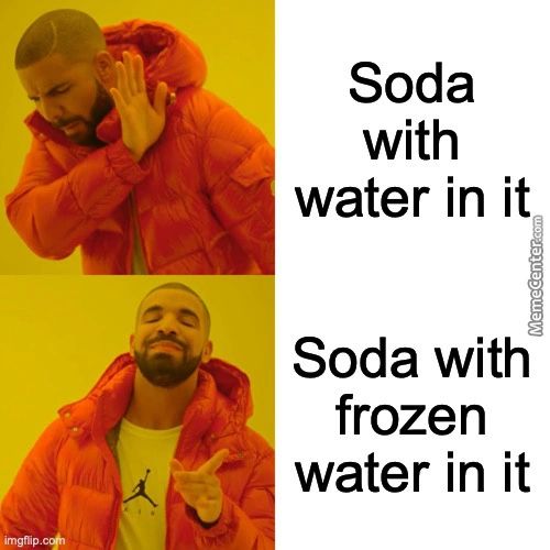 Soda
With
Water In It
Soda With
Frozen
Water In It
