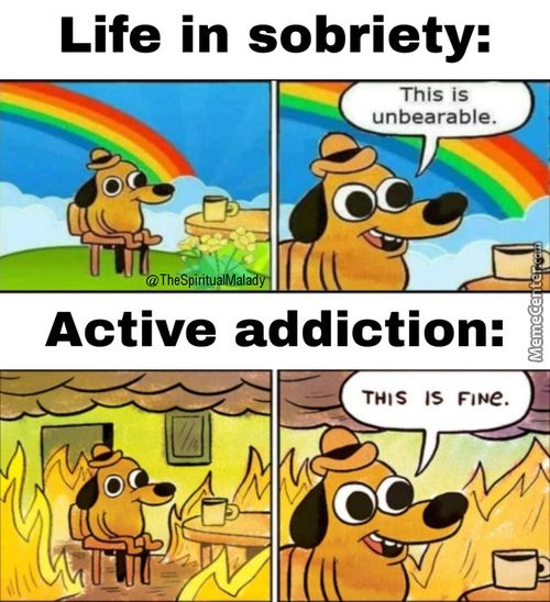 Life In Sobriety:
This Is
Unbearable.
Active Addiction:
THIS IS Fltae.
