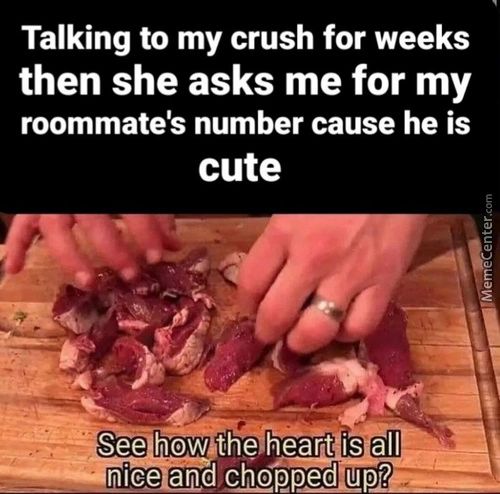 Talking To My Crush For Weeks
Then She Asks Me For My
Roommate's Number Cause He Is
Cute
See How The Heart Is All
Nice Andp&pped Upre
