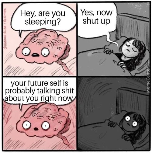 Hey, Are You
Sleeping?
Your Future Self IS
Probably Talking Shit
Bout You Ri Ht No
Yes, Now
Shut Up
