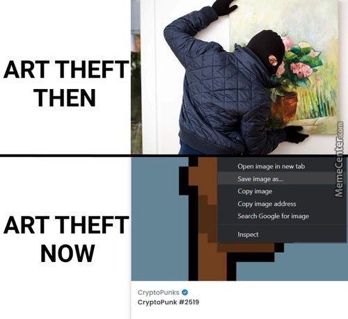 ART THEFT
THEN
ART THEFT
NOW
Crypto*unks O
Cryptopunk #2519
Open Image In Tab
Saw
Copy
Copy In-age Address
Search
